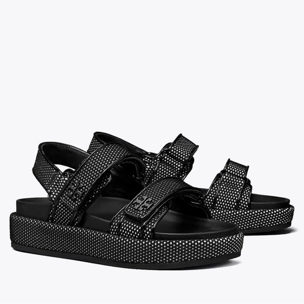 Tory Burch Kira Black Sport Sandals with Adjustable Straps and Durable Outsole